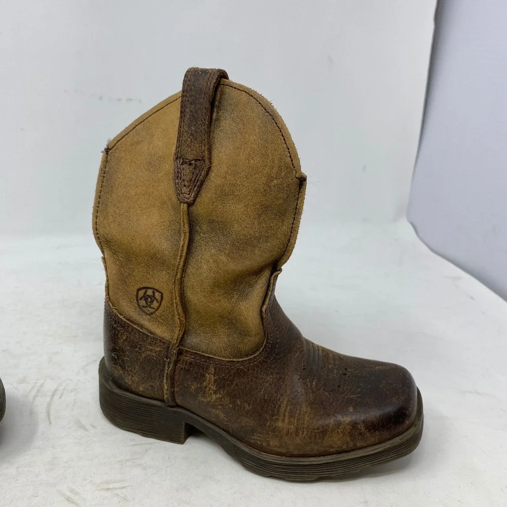 Ariat Kids Brown Leather Square Toe Western Cowboy Boots 10007602 Size 8.5